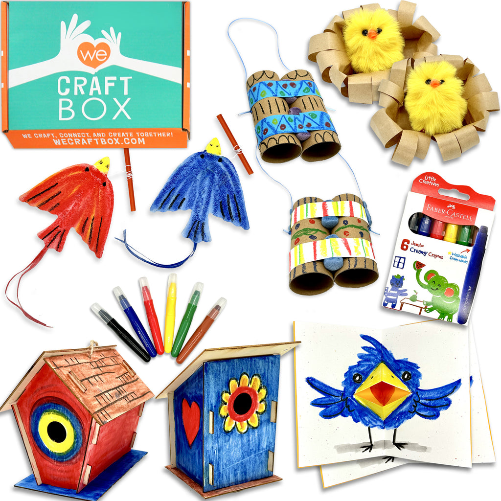 Finished samples of the birdhouse craft box projects. 