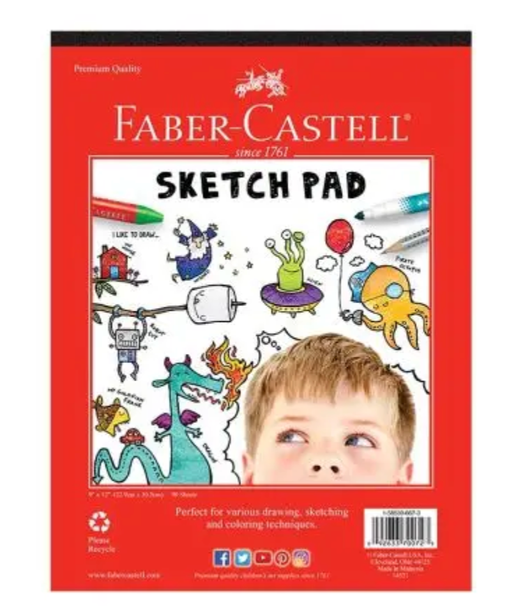 Faber-Castell Sketch Pad for Kids with 50 sheets of premium acid-free drawing paper, perfect for sketching and coloring