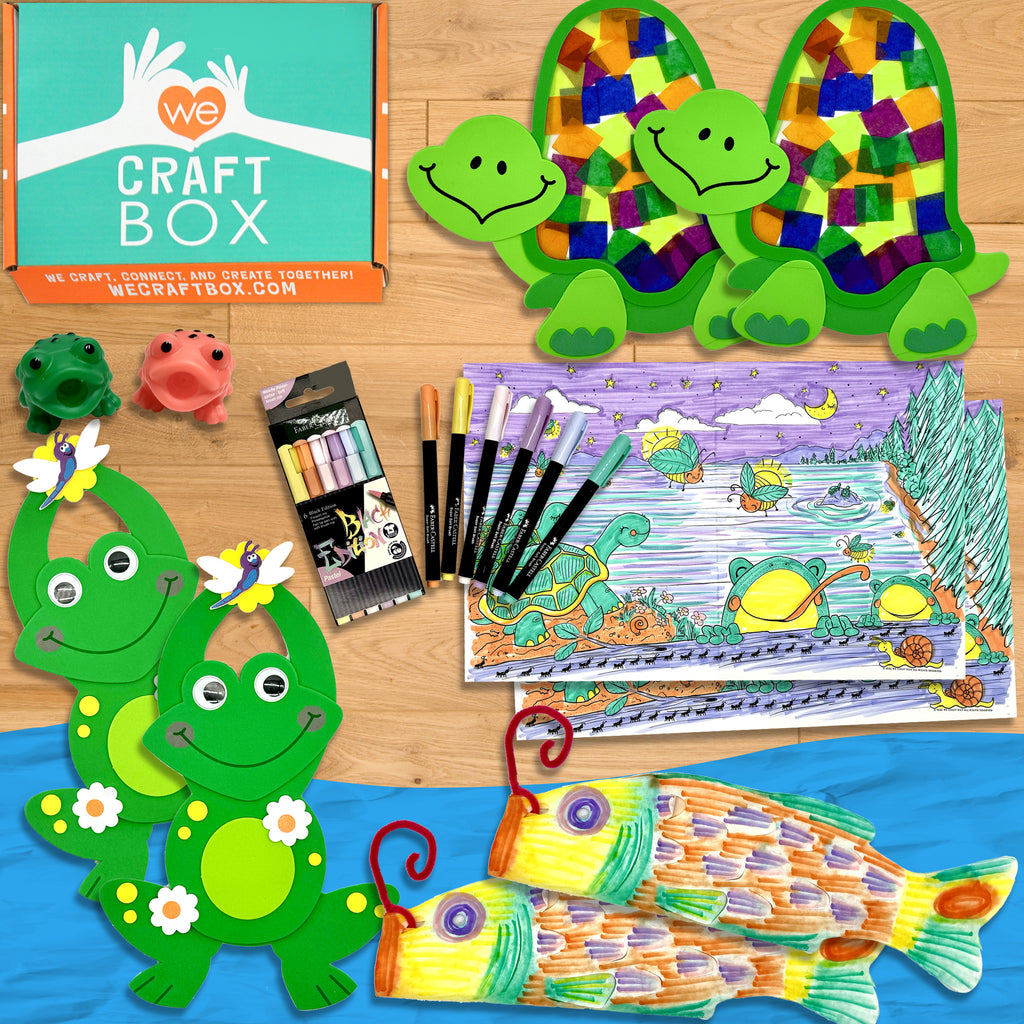 Life at the Lake Kids Craft Kit showing all included summer craft projects and materials for two children.
