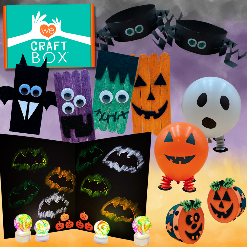Pumpkin Patch Party Halloween craft box for kids ages 3–9 featuring six creative fall and Halloween craft projects.