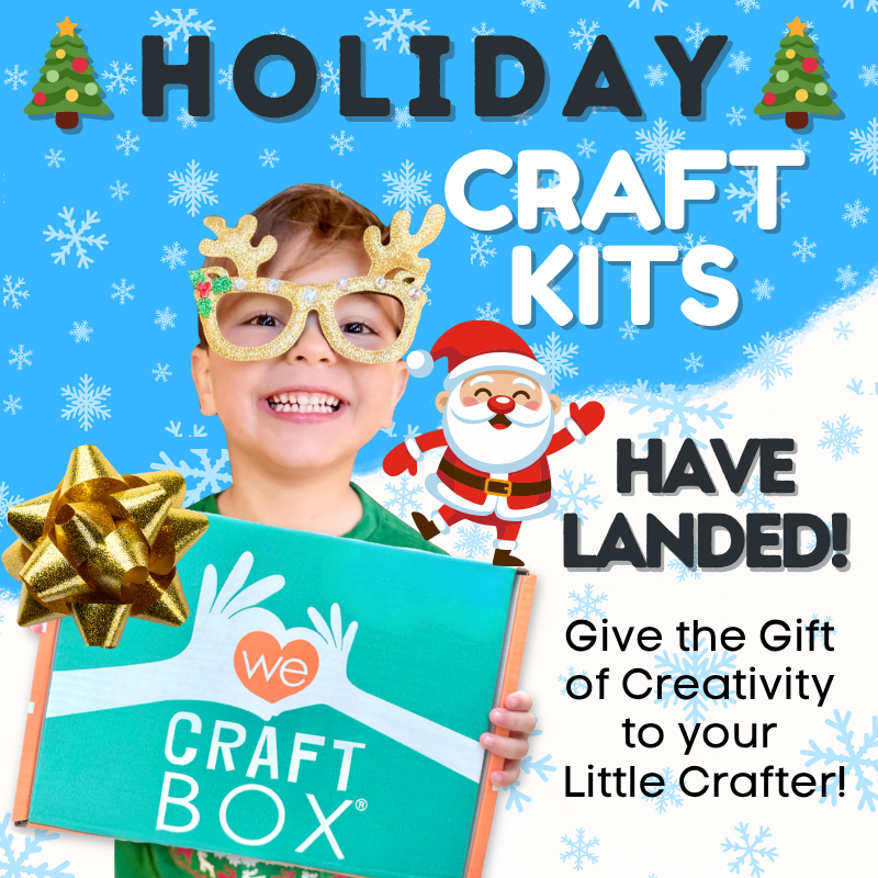 Christmas craft box promotional image featuring festive artwork, snowflakes, and We Craft Box branding